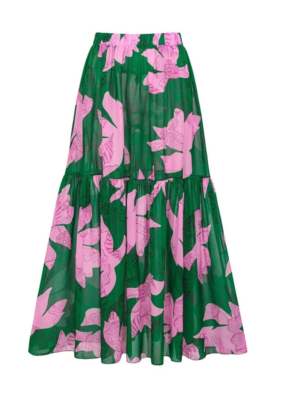 Green & Pink Floral One-Shoulder Swimsuit with Matching Skirt Size Medium